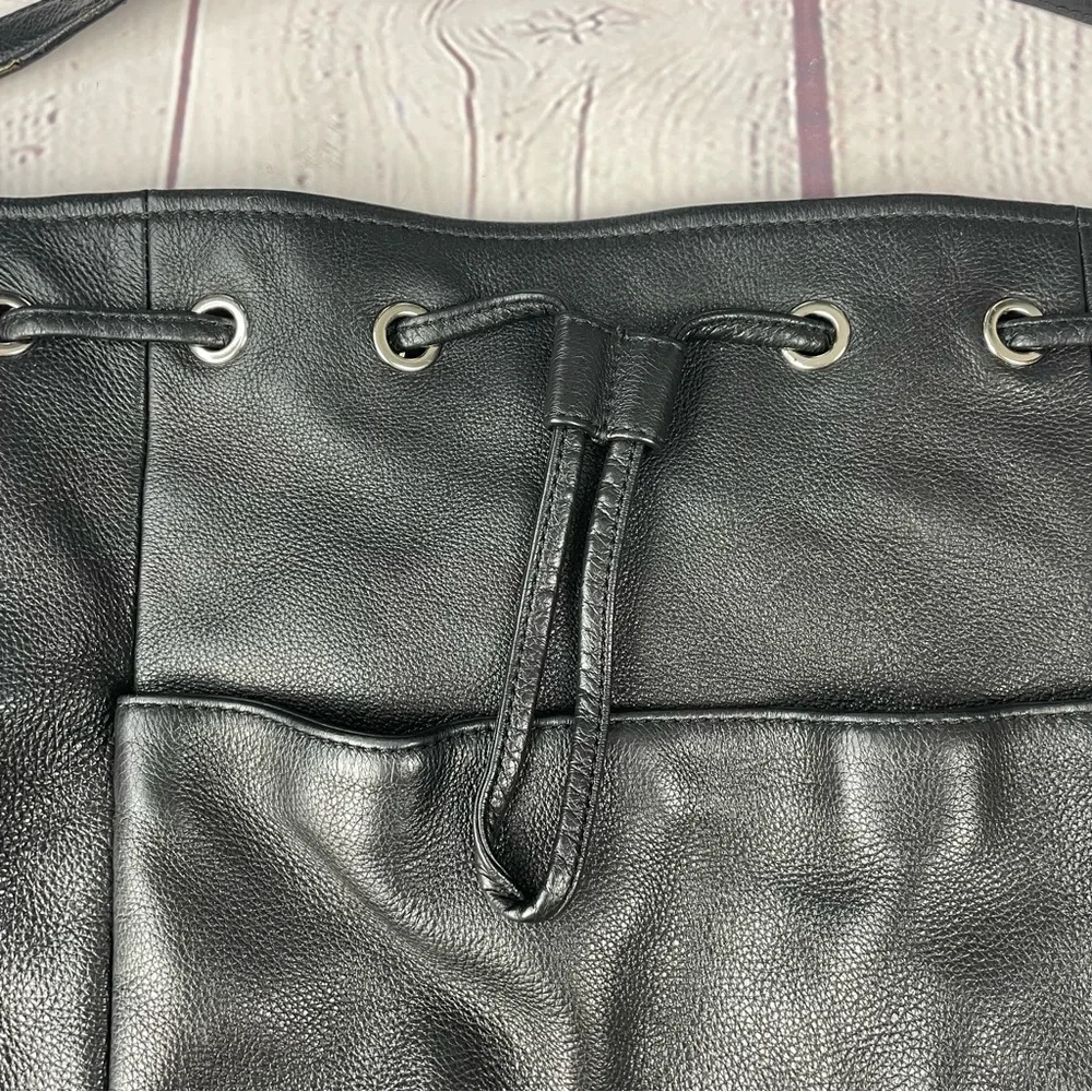 Coach Avery Pebbled Leather Hobo Bag Bucket Drawstring Black Teal Silver - Picture 7 of 16